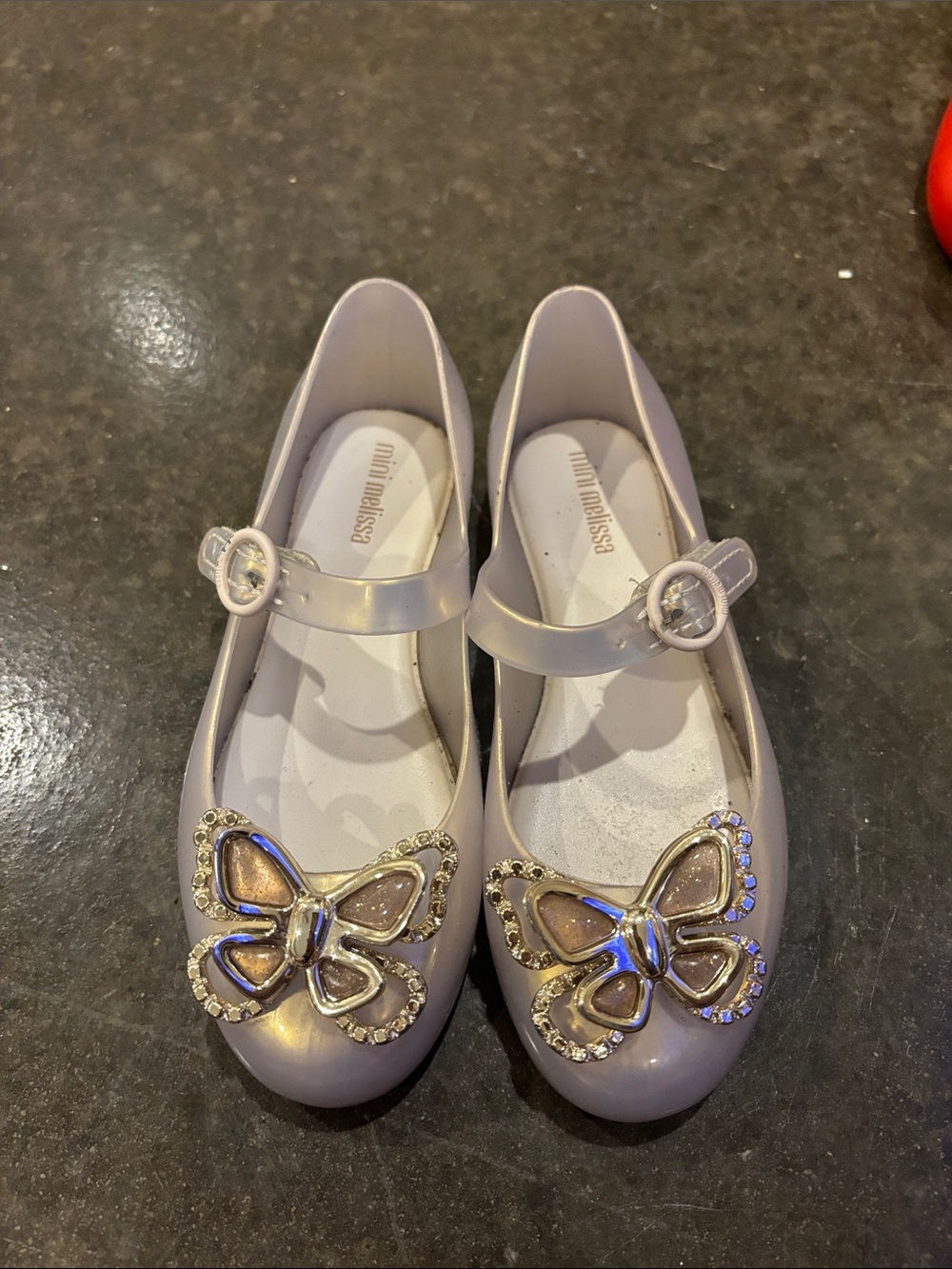 Melissa Girls' Mary Jane Jelly Shoes with Gold Butterfly - Light Lavender
